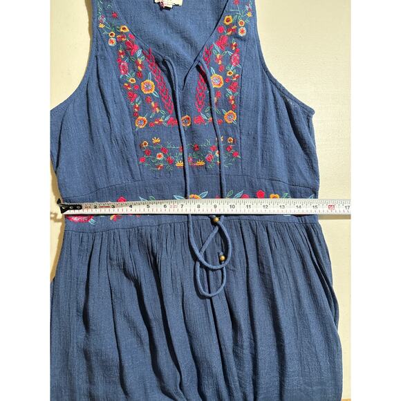 Umgee Maxi Dress Women Size Small Blue Embroidered Floral Tie Front Sleeveless - Picture 8 of 13